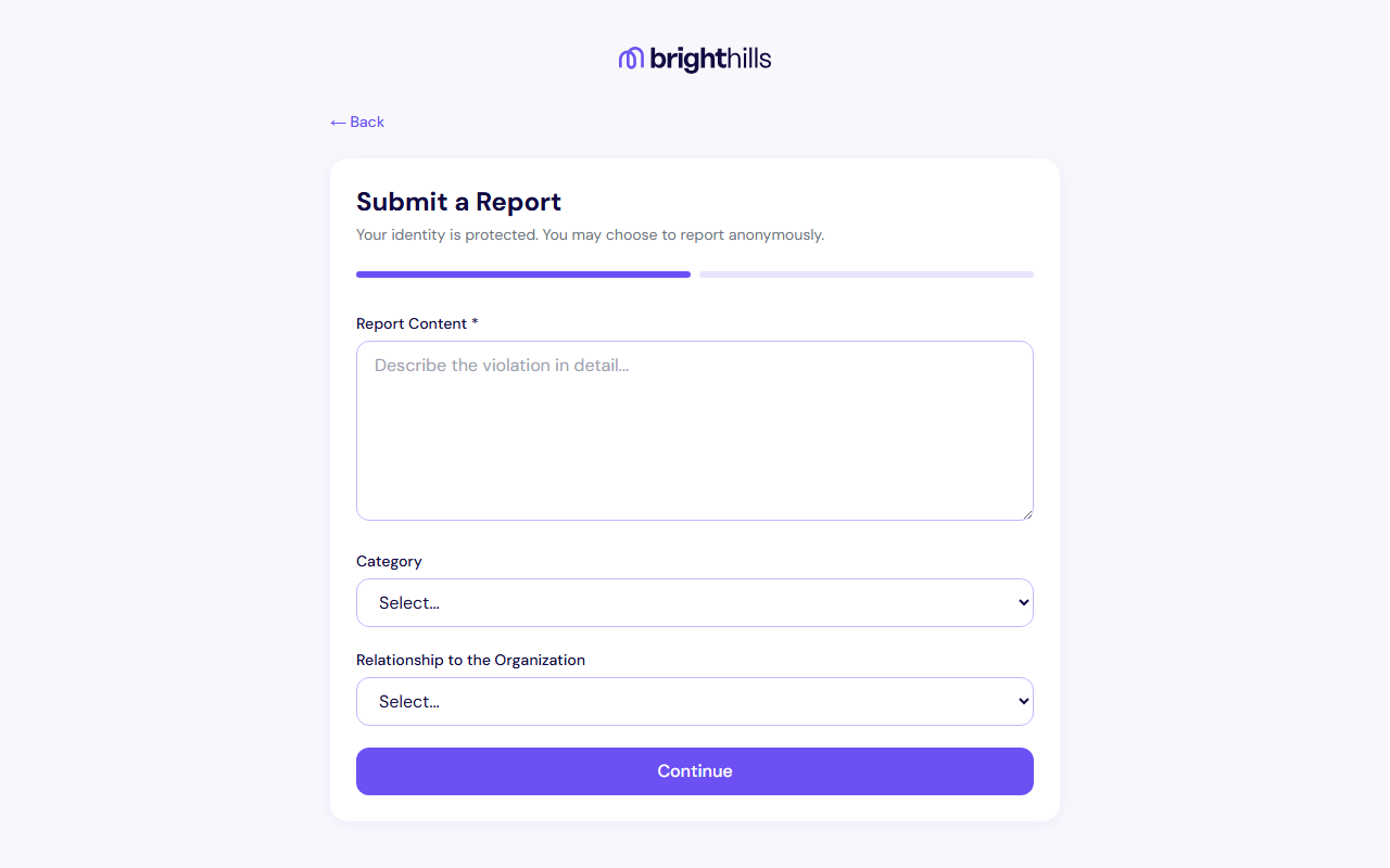 Report form - Step 1
