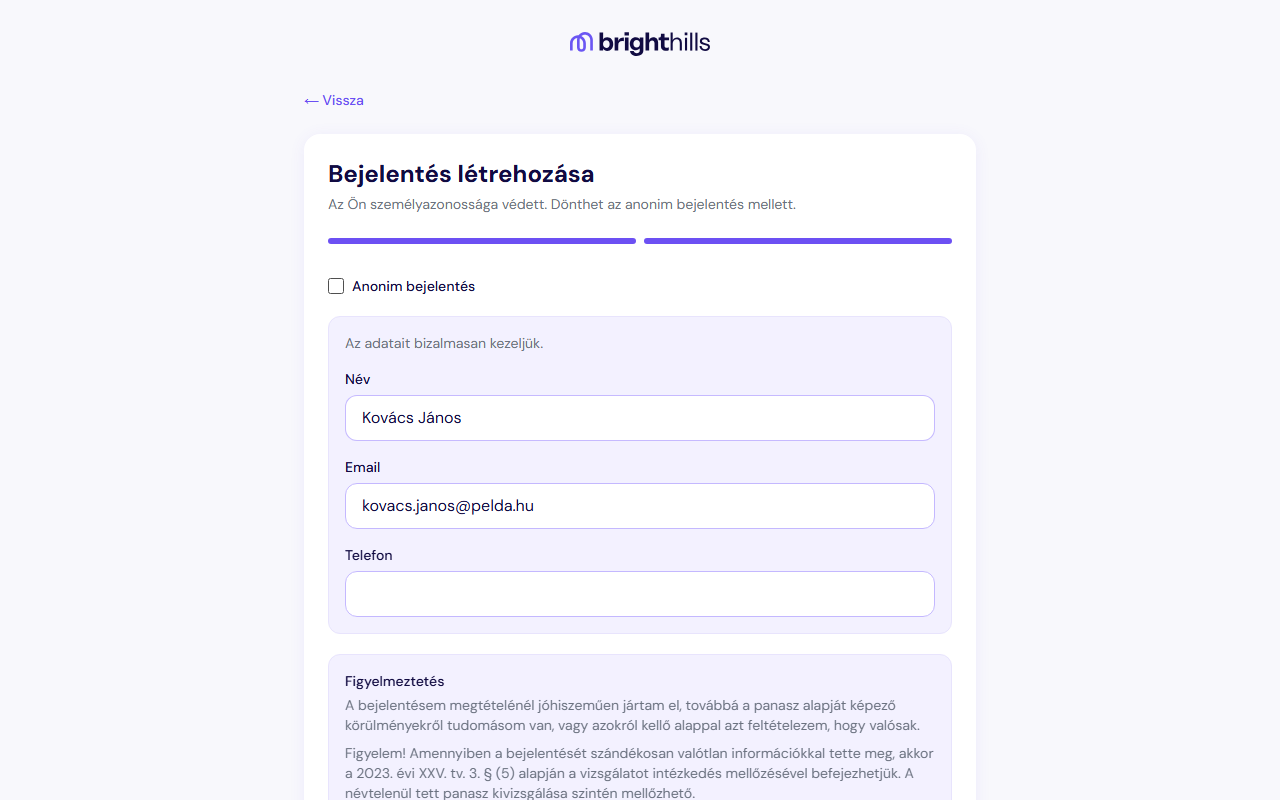 Azonosított bejelentés